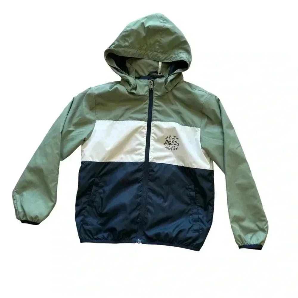 H& M Mint Blue Color Block  Lightweight Windbreaker Lined SZ 6-7 #2230